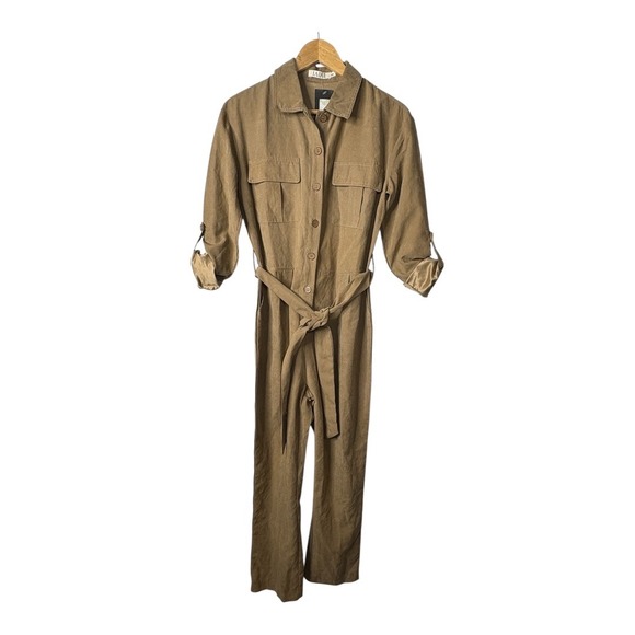 Nasty Gal Jumpsuit Brown Utility Long Sleeve‎ Belted Outfit Women Size Med/Large - Picture 2 of 8